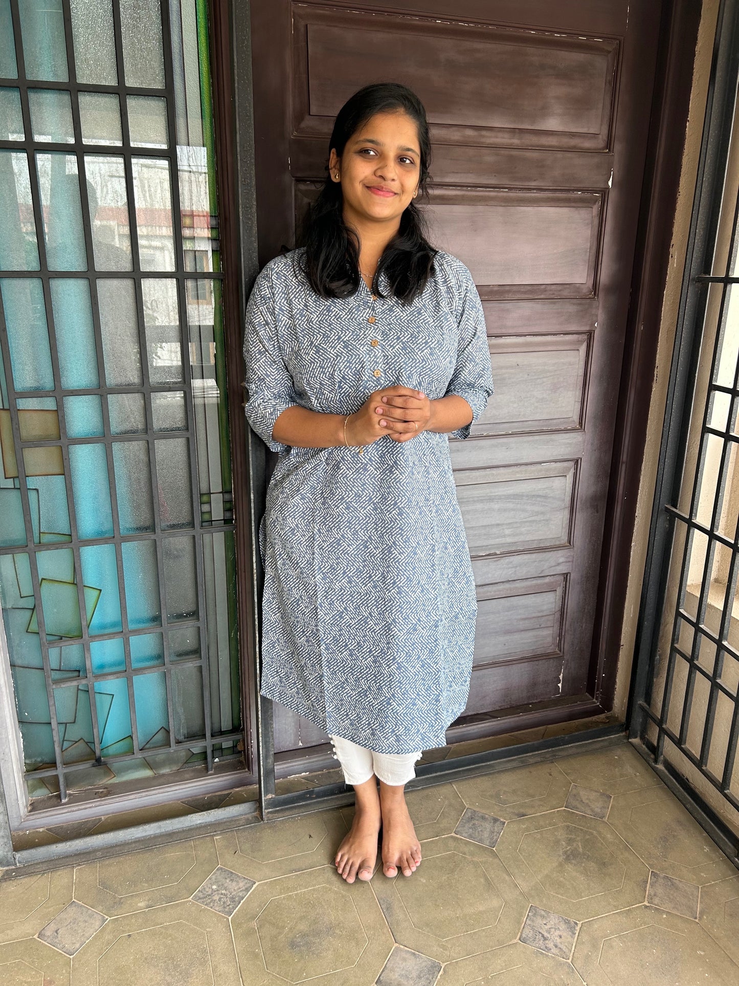 Blue zigzag Long kurti