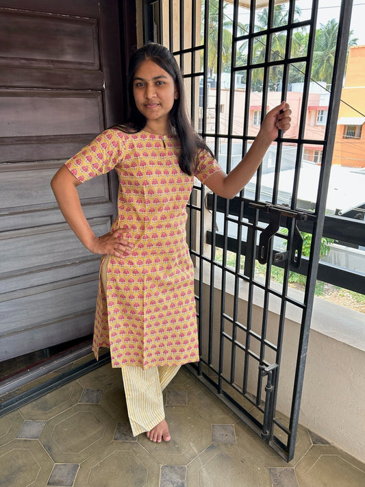 Yellow bhutta Long kurti