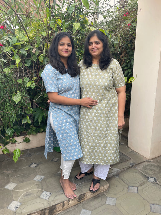 Green kantha Long kurti