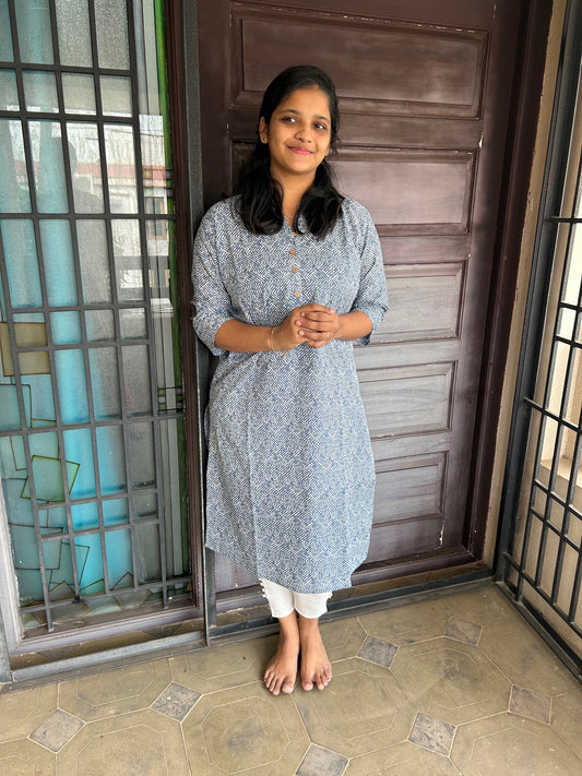 Blue zigzag Long kurti